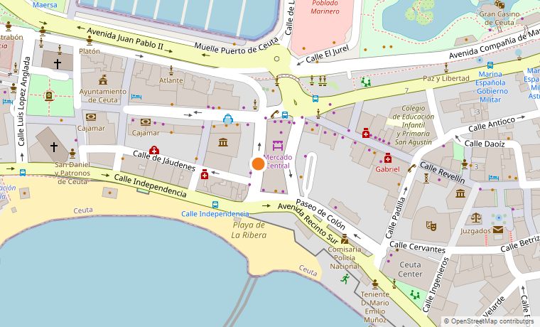 Mapa de la ubicación de La Esquina de la Plata, en el centro de Ceuta junto al Mercado Central